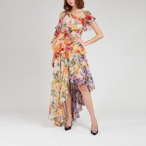 ZIMMERMANN Wonderland Flounce Floral Dress Asymmetrical High Low Tiered Ruffles - Picture 8 of 16